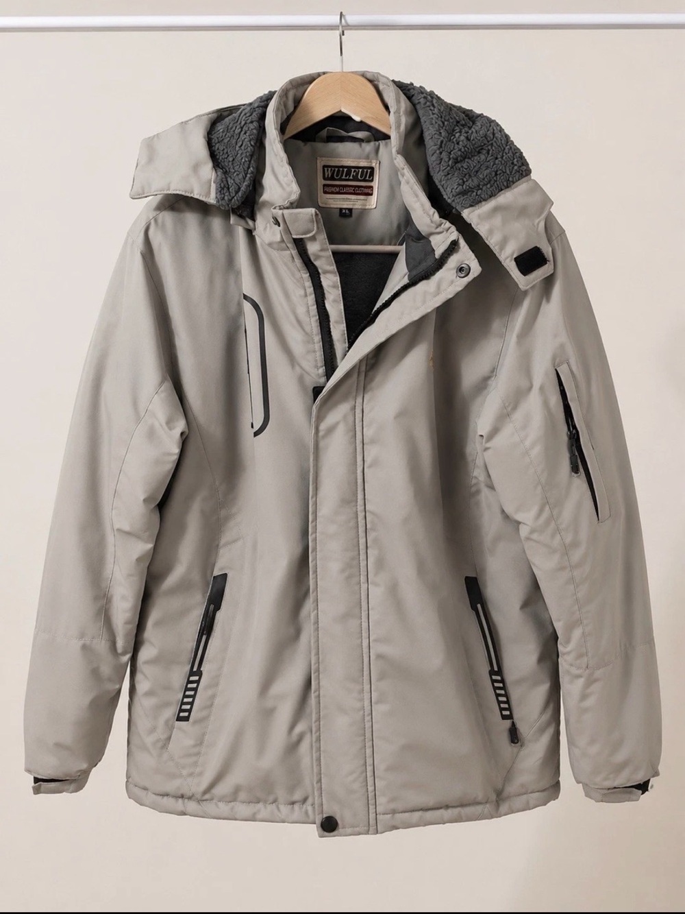 Kids' Light Gray Sherpa-Lined Puffer Jacket